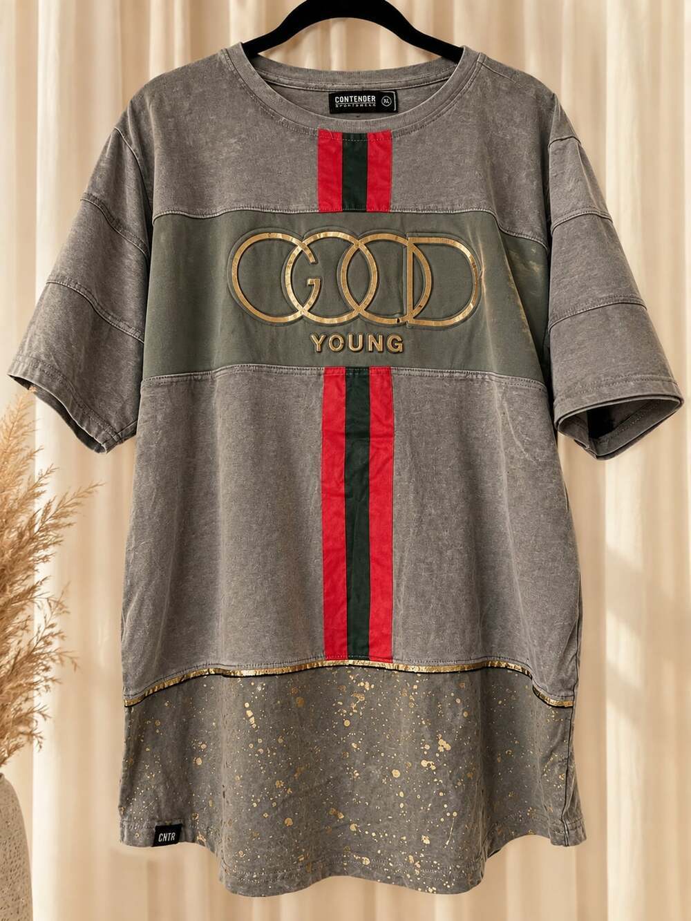 Contender Good Young Graphic T-Shirt Size XL Gray Splatter Stripe
